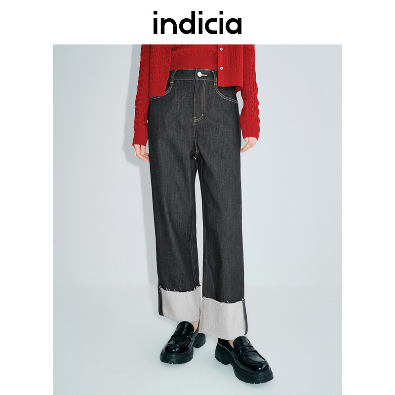 indiciaTHEL2A5NK015专柜正品标记女磨毛翻边直筒牛仔裤吊牌价599,女装/女士精品,牛仔裤,淘宝优惠券,粉丝福利购,淘宝优惠卷