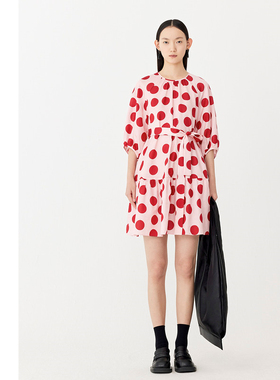 【FaFa裙】AUM噢姆春季粉红减龄波点印花收腰A字娃娃连衣裙