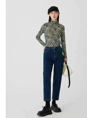 【会员价308元】AUM噢姆春季高领像素印花修身柔软半高领打底衣