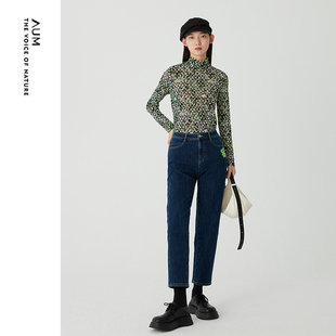 高领像素印花修身 AUM噢姆春季 柔软半高领打底衣 会员价308元