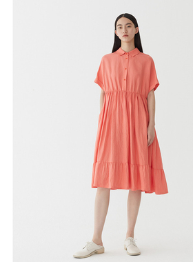 AUM噢姆夏季短袖A摆气质连衣裙女