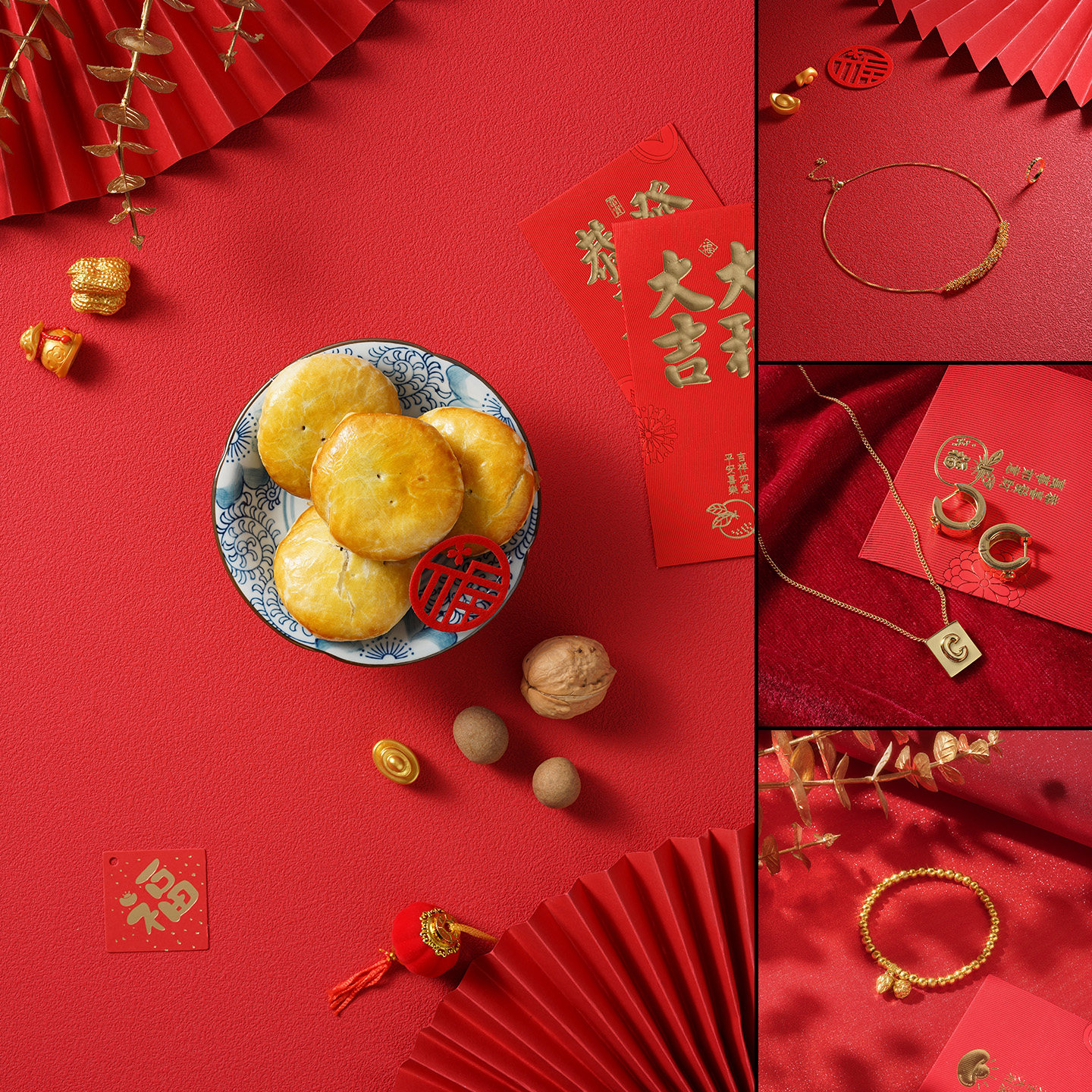 红色拍照专用背景纸 新年氛围感美食饰品静物摄影拍摄道具背景布