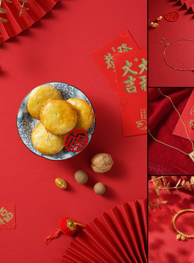 红色拍照专用背景纸 新年氛围感美食饰品静物摄影拍摄道具背景布