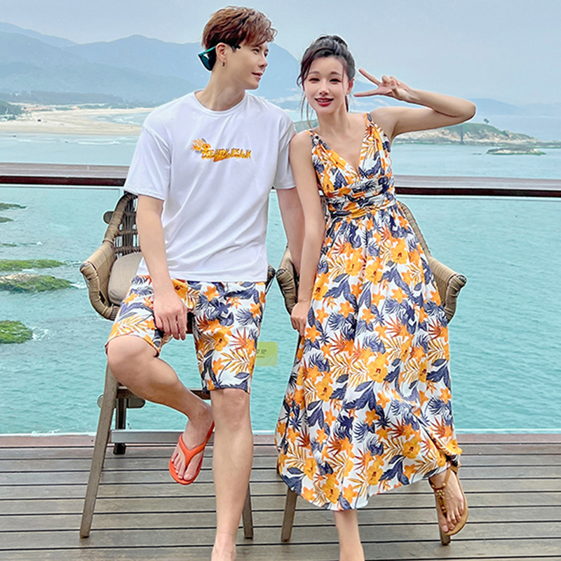 三亚旅游沙滩裙旅拍情侣装套装夏装连衣裙女一裙一衣海边度假旅游