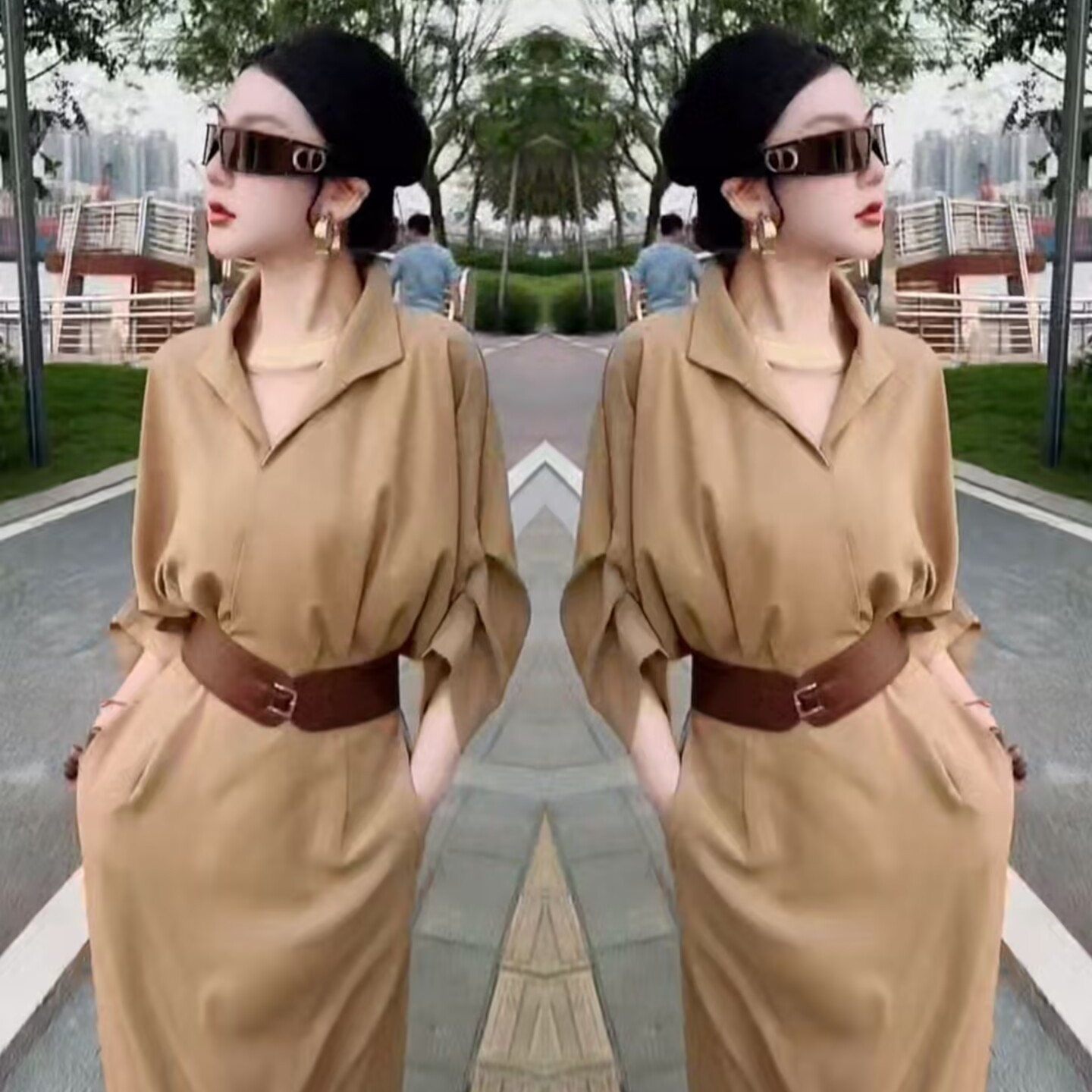 轻奢高级感连衣裙女2025夏季新款设计感时尚翻领显瘦中长款裙子潮