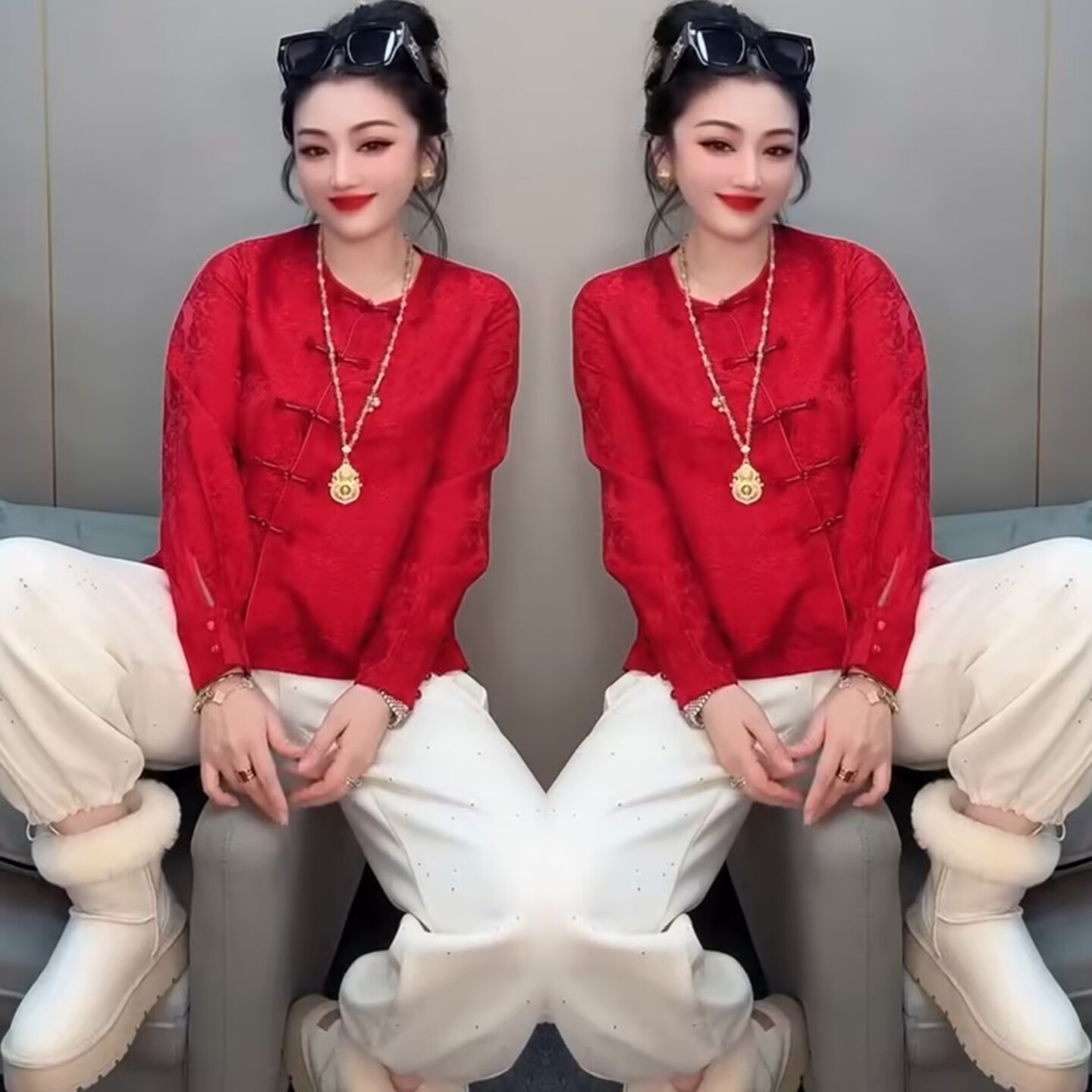 复古盘扣宽松圆领显瘦上衣