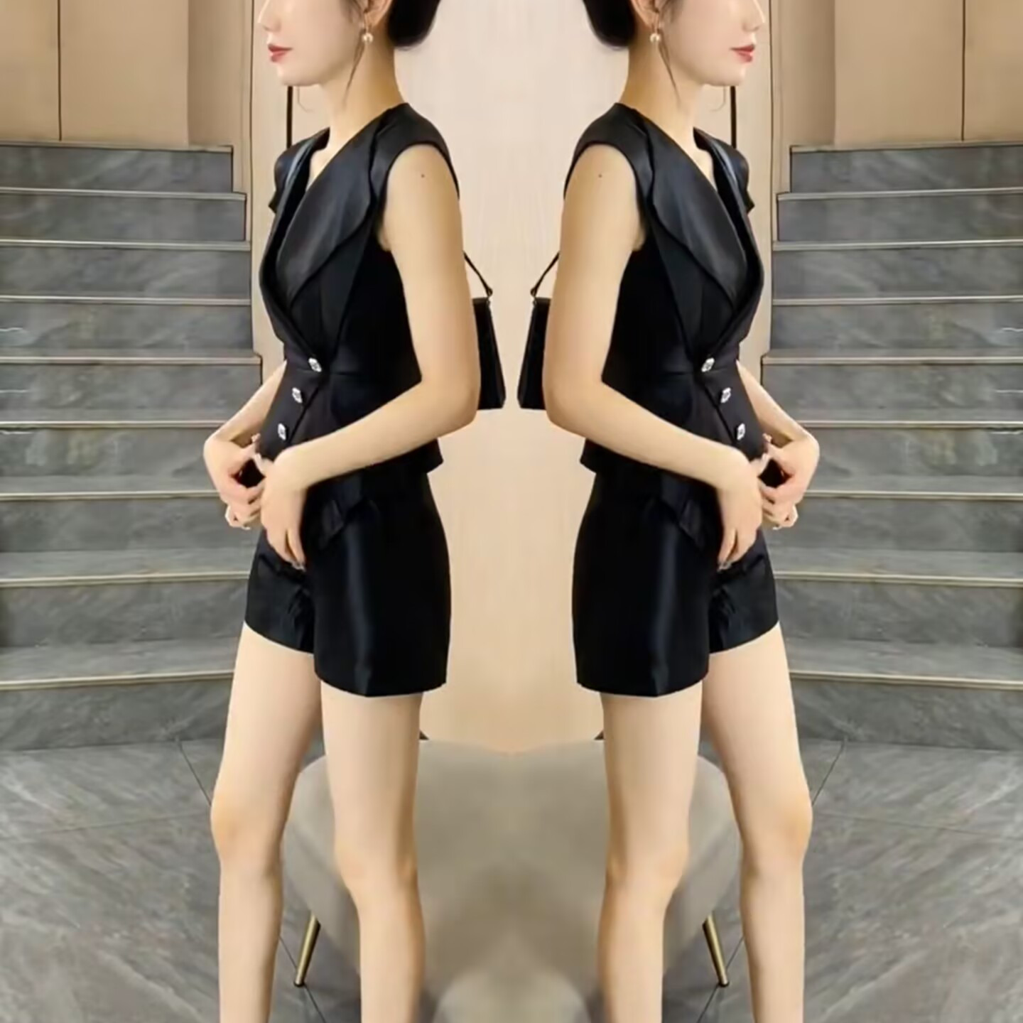 高级感时尚套装女2025春夏新款气质显瘦无袖马甲+高腰短裤两件套