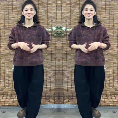 洋气连帽印花长袖卫衣休闲哈伦裤