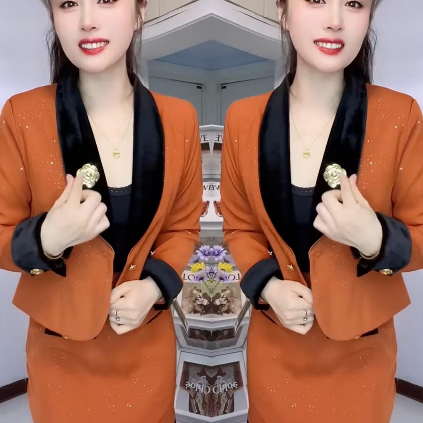 网红爆款时尚套装女2025春秋新款撞色显瘦减龄短款西服外套半身裙