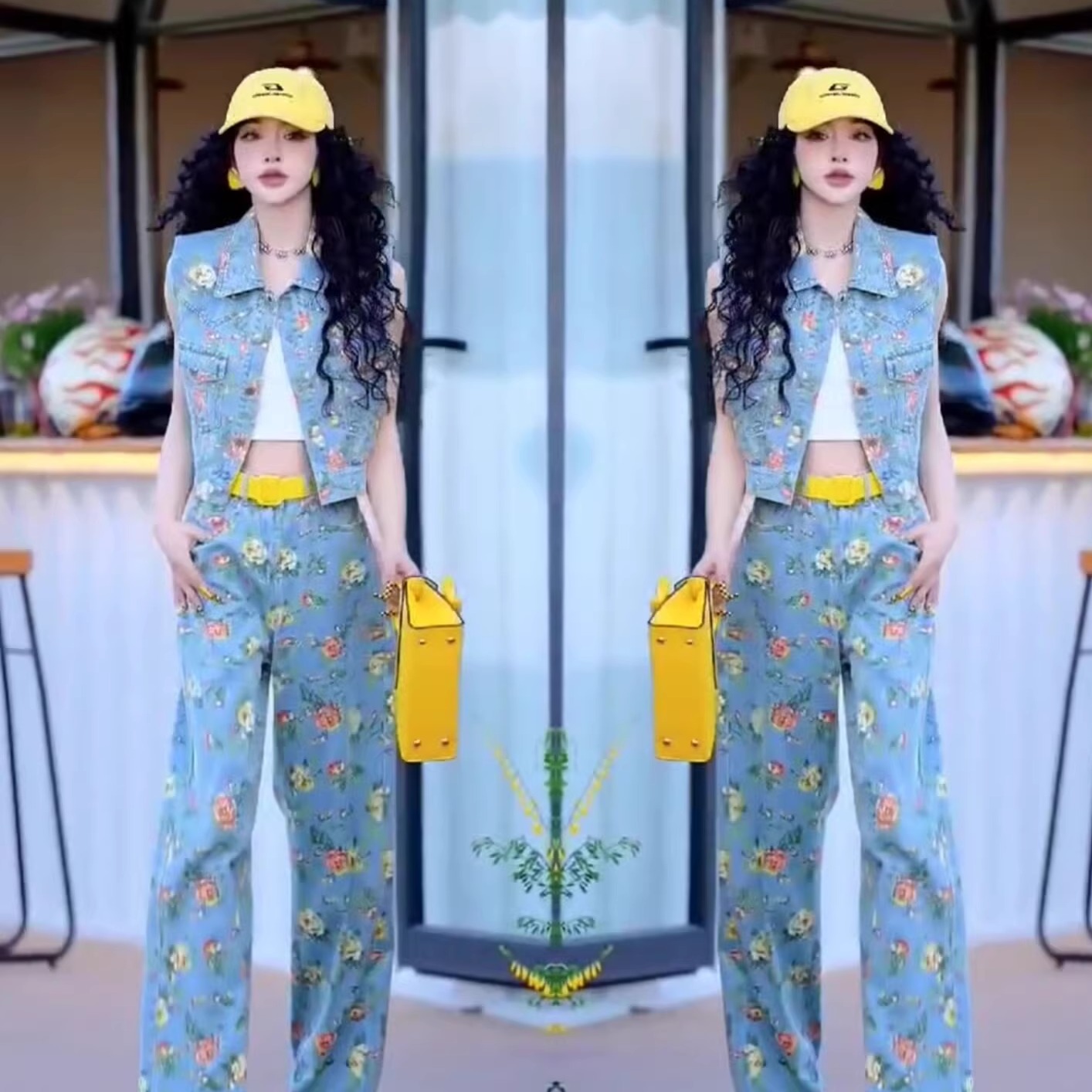 网红爆款时尚套装女2025夏季新款洋气显瘦牛仔上衣+阔腿裤两件套
