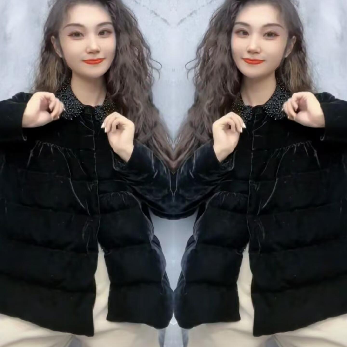 小香风黑色金丝绒夹棉外套