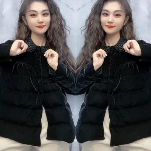 高级感时尚小香风黑色金丝绒夹棉外套女2025秋冬新款加厚保暖棉服