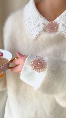 Button Cover欧美复古衬衫外套米珠水晶花朵免缝纽扣袖扣盖领扣