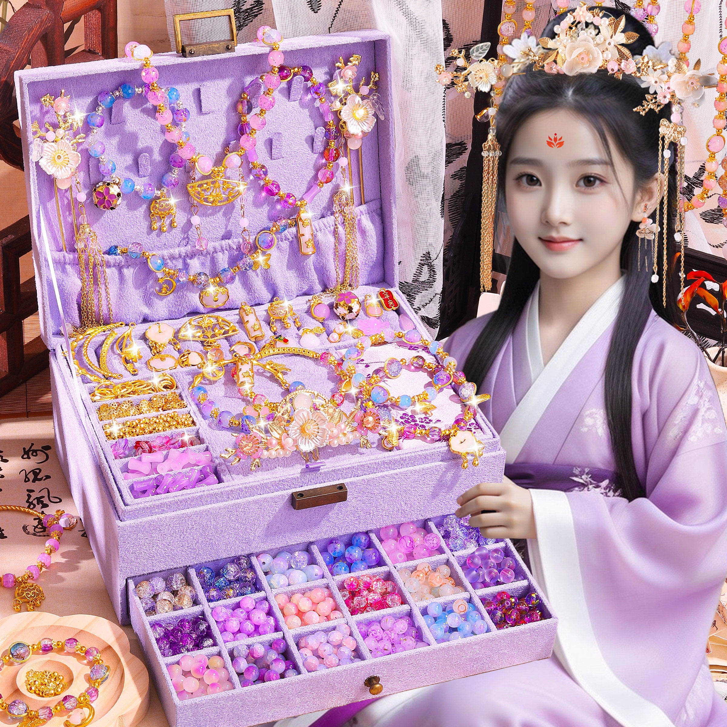 儿童手链串珠礼盒女孩玩具手工diy材料古风琉璃首饰手串生日礼物9,玩具/童车/益智/积木/模型,手工串珠/穿珠/首饰编织,淘宝优惠券,粉丝福利购,淘宝优惠卷