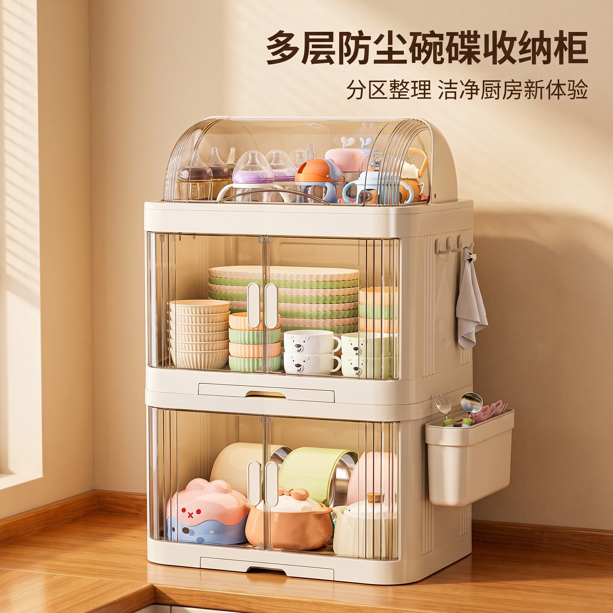 婴儿辅食收纳柜奶瓶防尘箱厨房家用碗碟沥水架宝宝餐具多层置物架