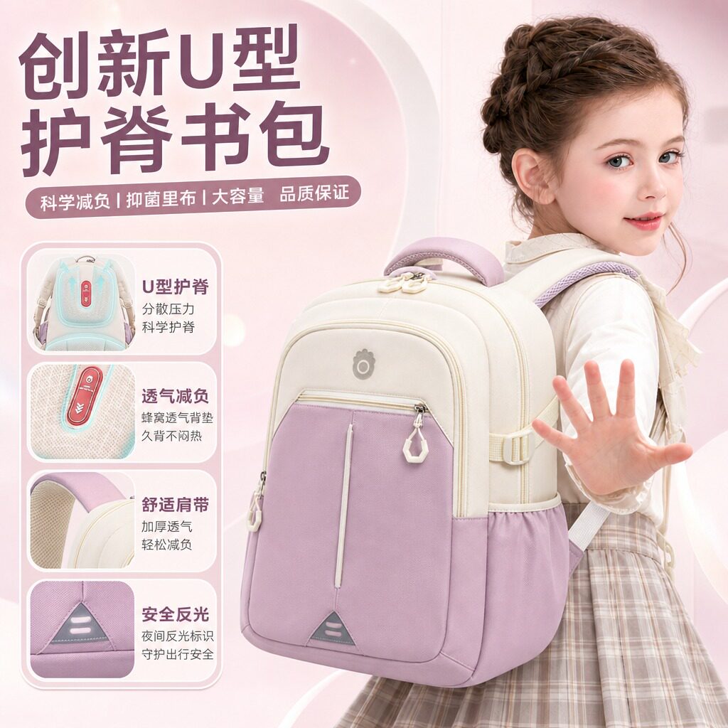 3到6年级女学生超大容量减重书包图片