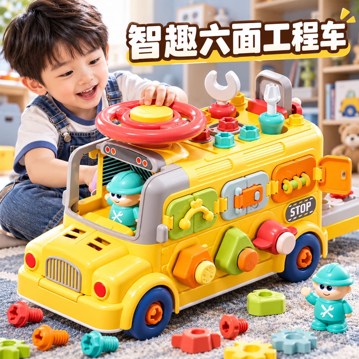 宝宝拧螺丝玩具儿童工具箱组装拆装巴士车益智专注力训练男孩积木