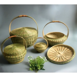 广西竹编手工竹制品鸡蛋收纳篮 竹制茶叶礼品盒 家用拜神大提篮