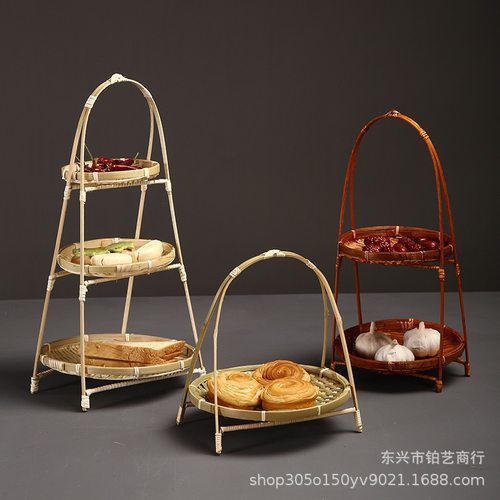 竹编果盘围炉煮茶多层茶点心果盘