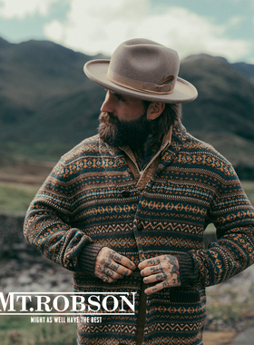 MT.Robson费尔岛重磅羊毛开衫 青果领外套夹克毛衣美式复古加厚