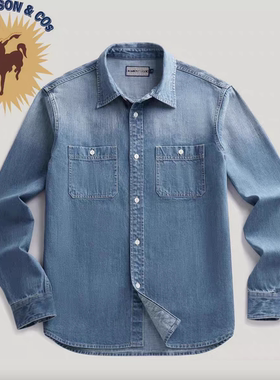 MT.Robson水洗做旧牛仔衬衫11.5oz重磅美式复古长袖全棉竹节