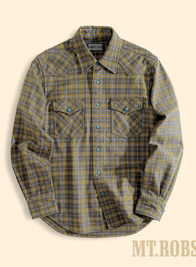 MT.Robson重磅14.9oz 美式复古阿美咔叽西部长袖格子衬衫工装加厚
