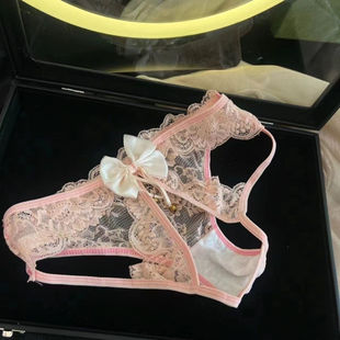 女士低腰纯欲镂空甜美后开口短裤 铃铛日系性感蕾丝漏臀三角内裤