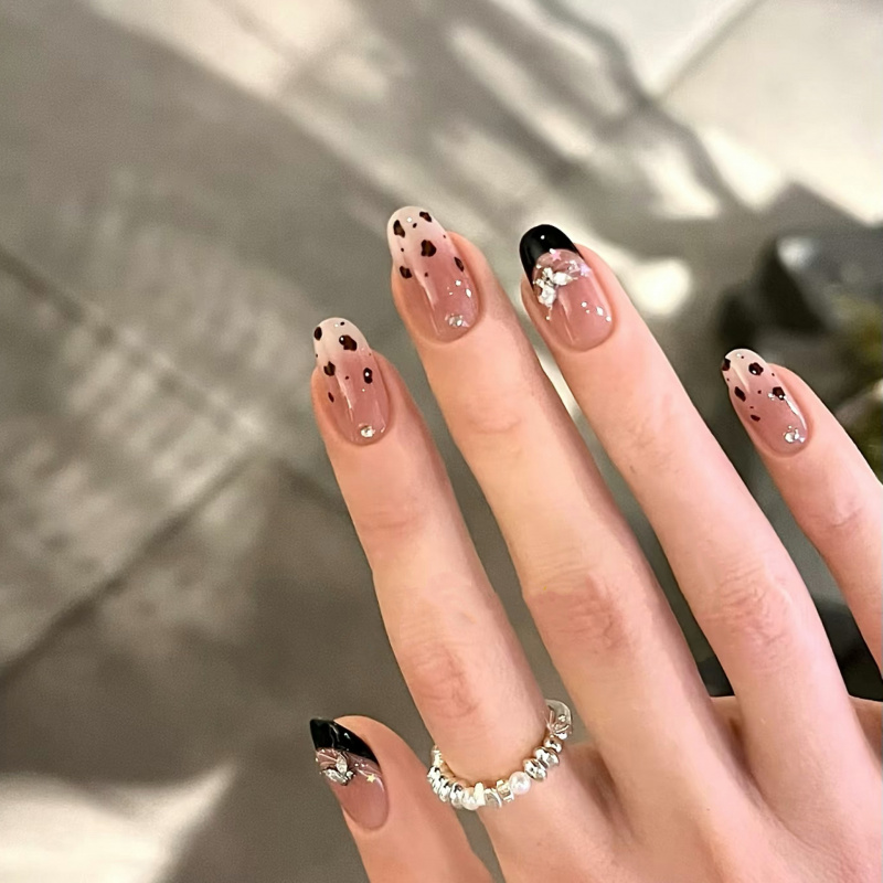 辣妹法式甜酷豹纹渐变腮红美甲