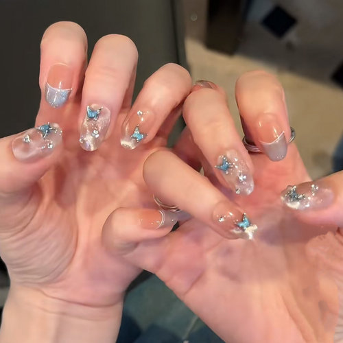 琉光蓝蝶裸粉渐变琉璃极光蝴蝶美