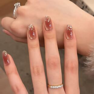 【红茶冻】冰透淡粉焦糖冻猫眼珀暖调渐变显白纯欲百搭手工美甲