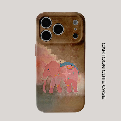 适用于iPhone17pro手机壳菲林壳复古棕星空梦幻粉大象彩虹小人保护套华为mate80promax苹果15/16/13磨砂软壳