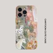 苹果iPhone手机壳菲林硬壳卡通小马动物复古印花全包保护套适用华为mate80promax苹果16 13pro女生磨砂