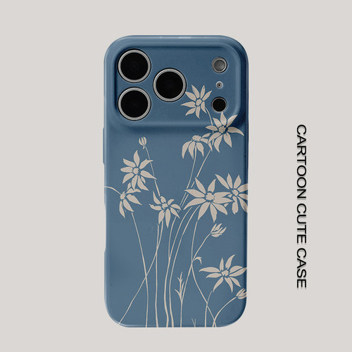 适用于iPhone17pro手机壳菲林壳雾霾蓝细长枝简笔雏菊花卉手绘华为mate80promax苹果15/16/13磨砂软壳16pro