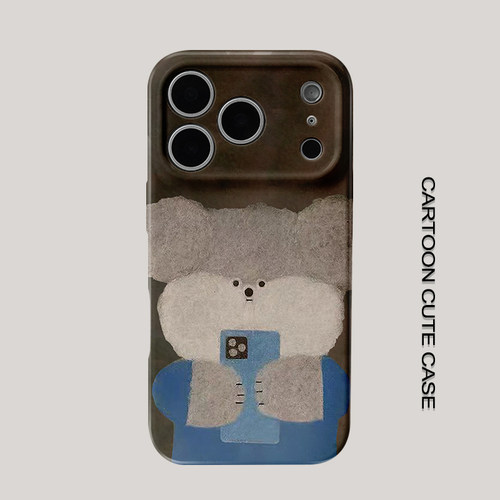 适用于iPhone17pro手机壳菲林壳深棕复古肌理手拿手机西高地小狗华为mate80promax苹果15/16/13磨砂软壳16pro
