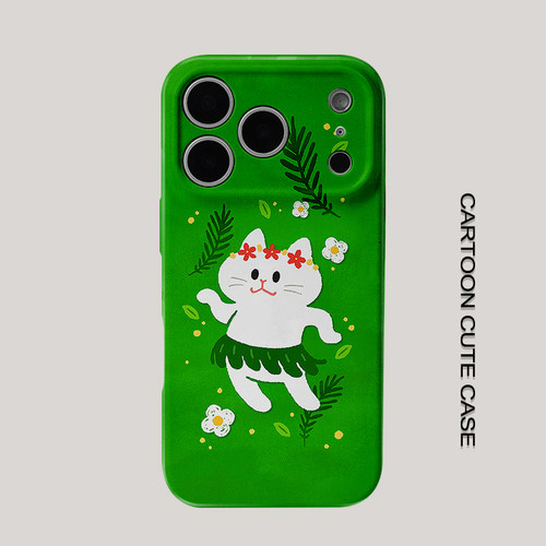 适用于iPhone17pro手机壳菲林壳度假风花环跳舞小猫卡通保护套华为mate80promax苹果15/16/13磨砂软壳小米17p