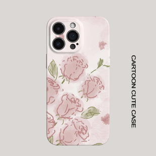 适用iPhone17Promax保护套粉色玫瑰16promax手机壳15pro个性 14plus女生12磨砂11高级16plus苹果13provivo一加