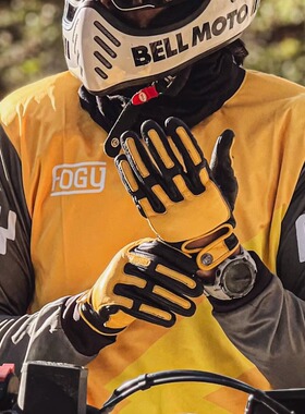 福禄车库复古鸵鹿皮手套摩托车哈雷凯旋真皮透气全指骑行手套四季