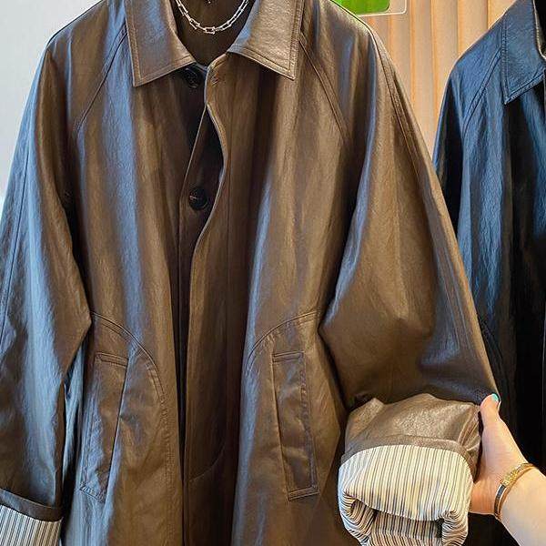 韩版高级感中长款pu皮衣外套女春季新款小个子宽松皮夹克上衣女装