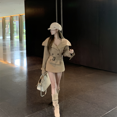 【送运费险】短款风衣外套半身裙