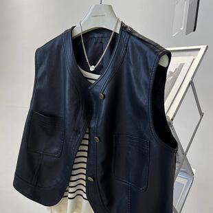 港风短款坎肩皮衣马甲女2026夏季新款不规则叠穿无袖马夹外套女潮