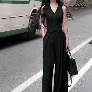 黑色西装马甲套装女2026夏季新款御姐炸街气质马夹阔腿裤两件套女