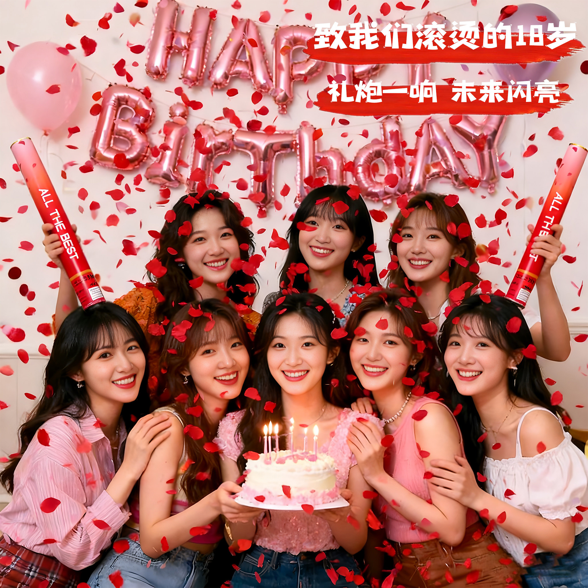 成人礼18岁生日快乐手持礼花筒小型花瓣氛围感派对拍照道具礼炮筒