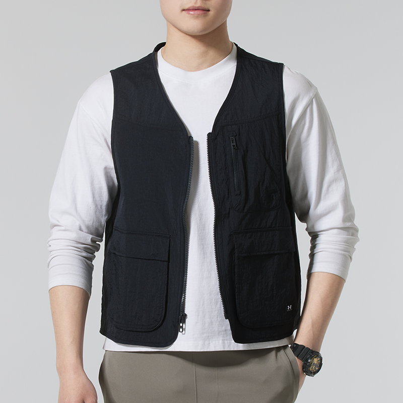 UA安德玛夹克外套男装秋季透气运动服无袖训练服健身运动马甲