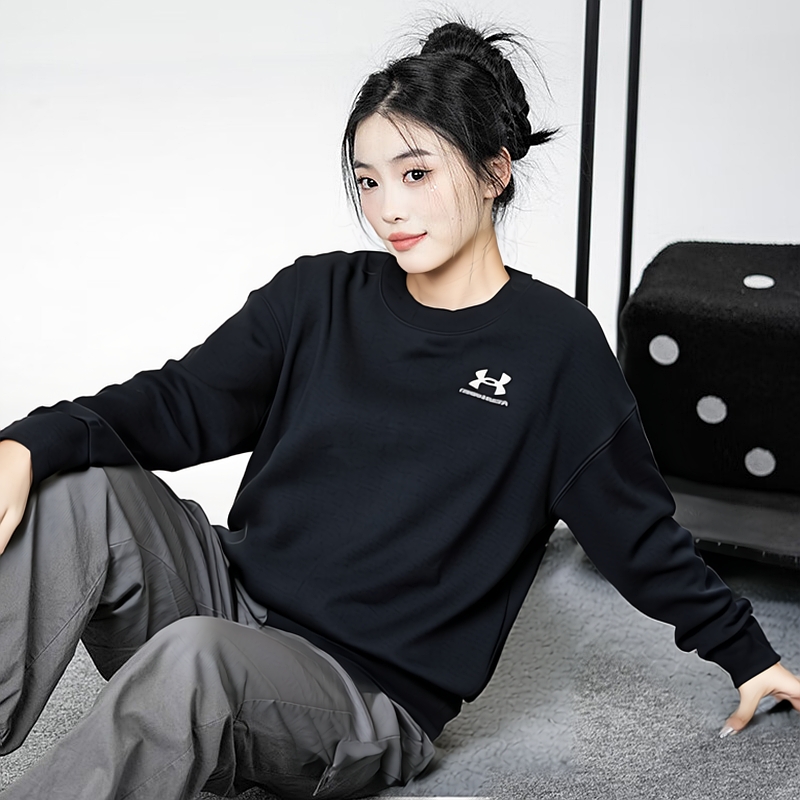 安德玛官方卫衣女秋季新款抓绒保暖健身训练运动服休闲时尚套头衫