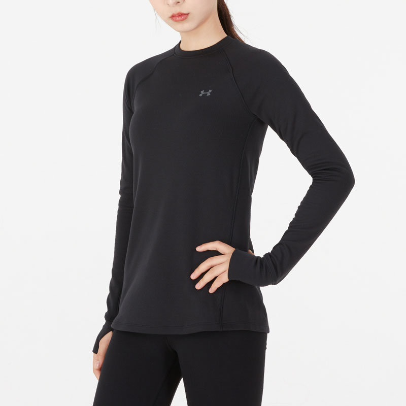 安德玛长袖T恤女秋冬季户外运动服丝绒保暖打底衫高弹套头衫