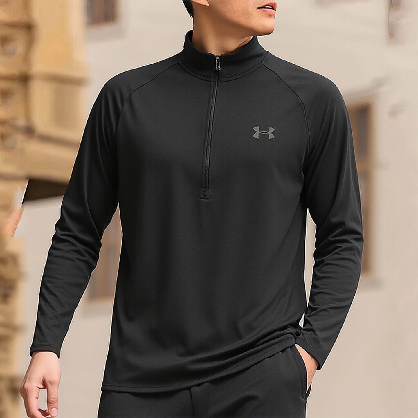 安德玛长袖T恤男装官方正品健身服训练套头衫打底衫半拉链速干衣