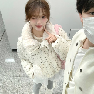 棉衣外套 加厚面包服棉袄翻领短款 甜美波点羽绒棉服女2025冬季 新款