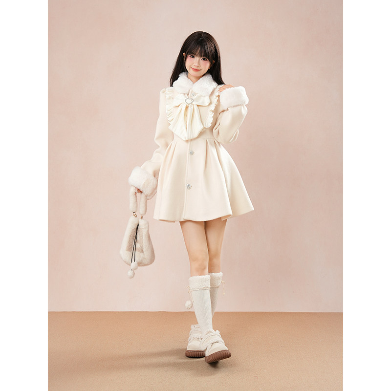 初秋祈愿 日系甜美保暖毛呢外套裙子蝴蝶结外套2025秋冬小个子女,女装/女士精品,毛呢外套,淘宝优惠券,粉丝福利购,淘宝优惠卷