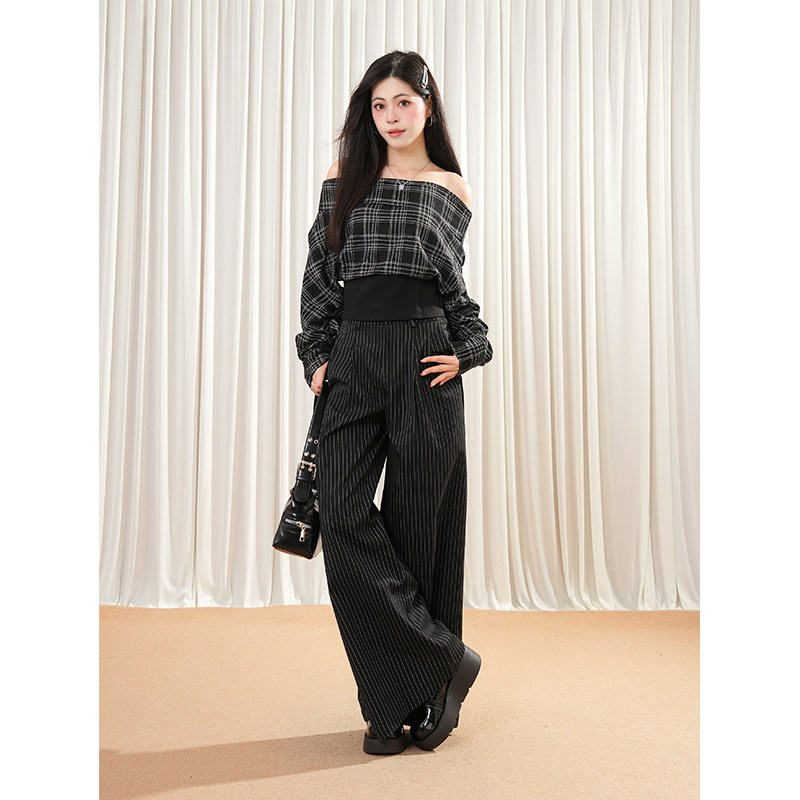 【风情万种】韩系慵懒风休闲格子衬衫+百搭阔腿裤两件女秋季新款