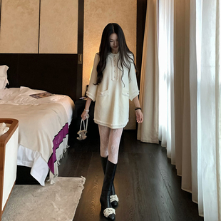 Boamarket 气质设计感裙子 珍珠连衣裙女复古名媛高级感2025新款